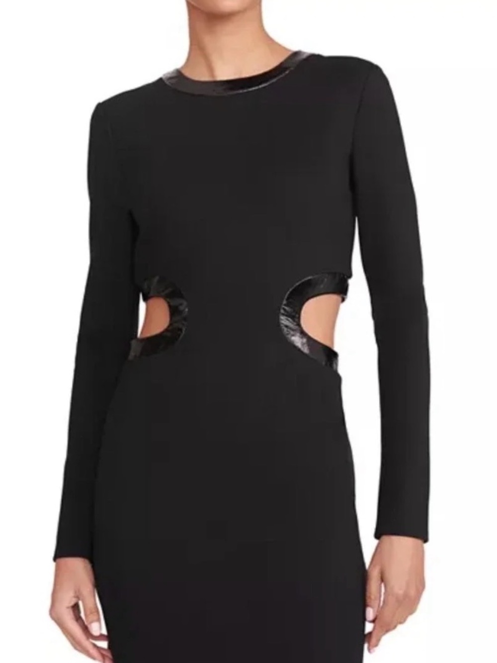STAUD Black Long-Sleeve Cutout Sheath Dress